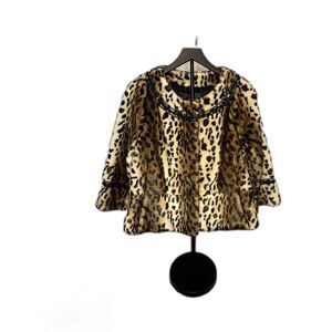 Terry Lewis Classic Luxuries Leopard-Print Faux Fur Cropped Swing Coat Small